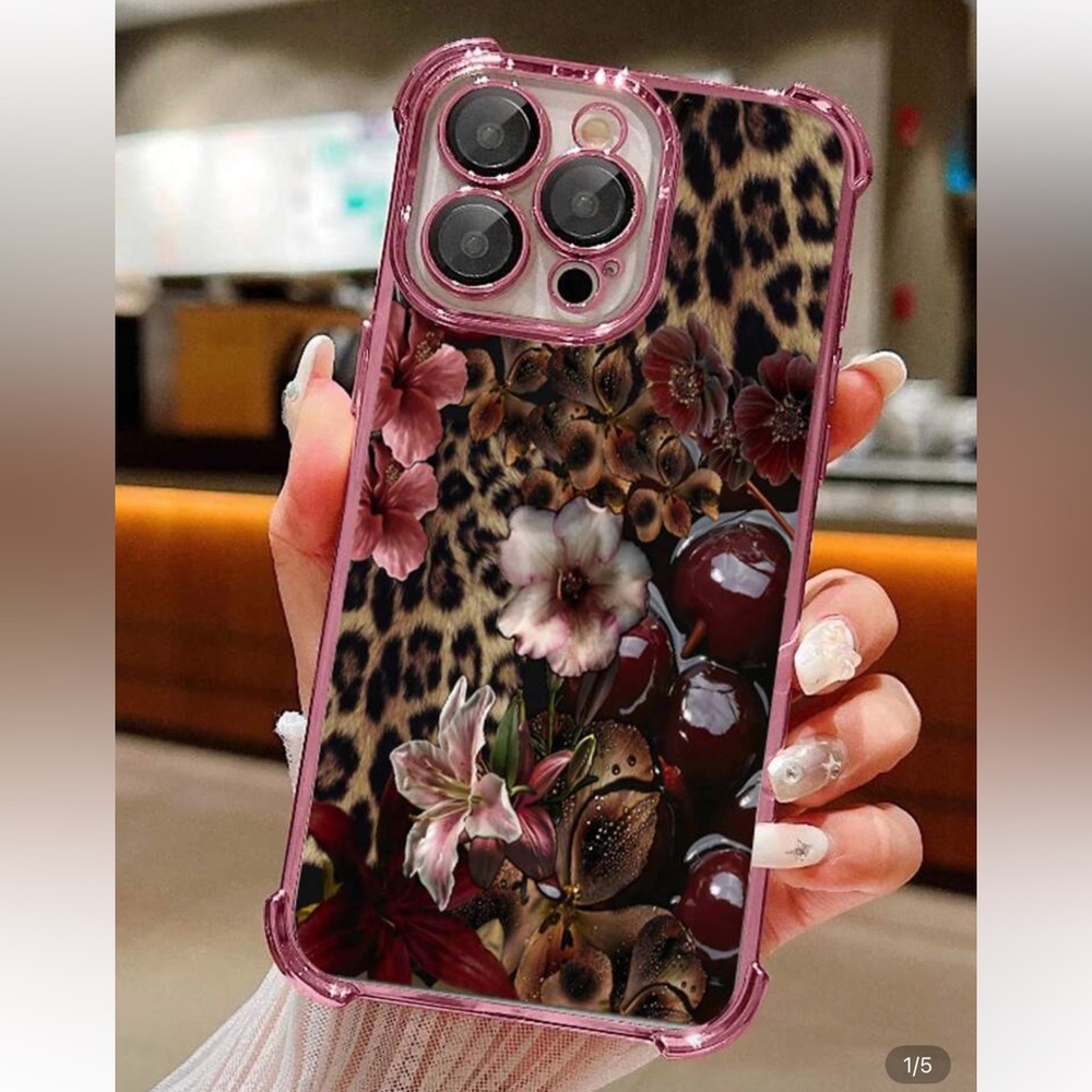 Floral cherry Leopard Print Phone Case iPhone 16 pro